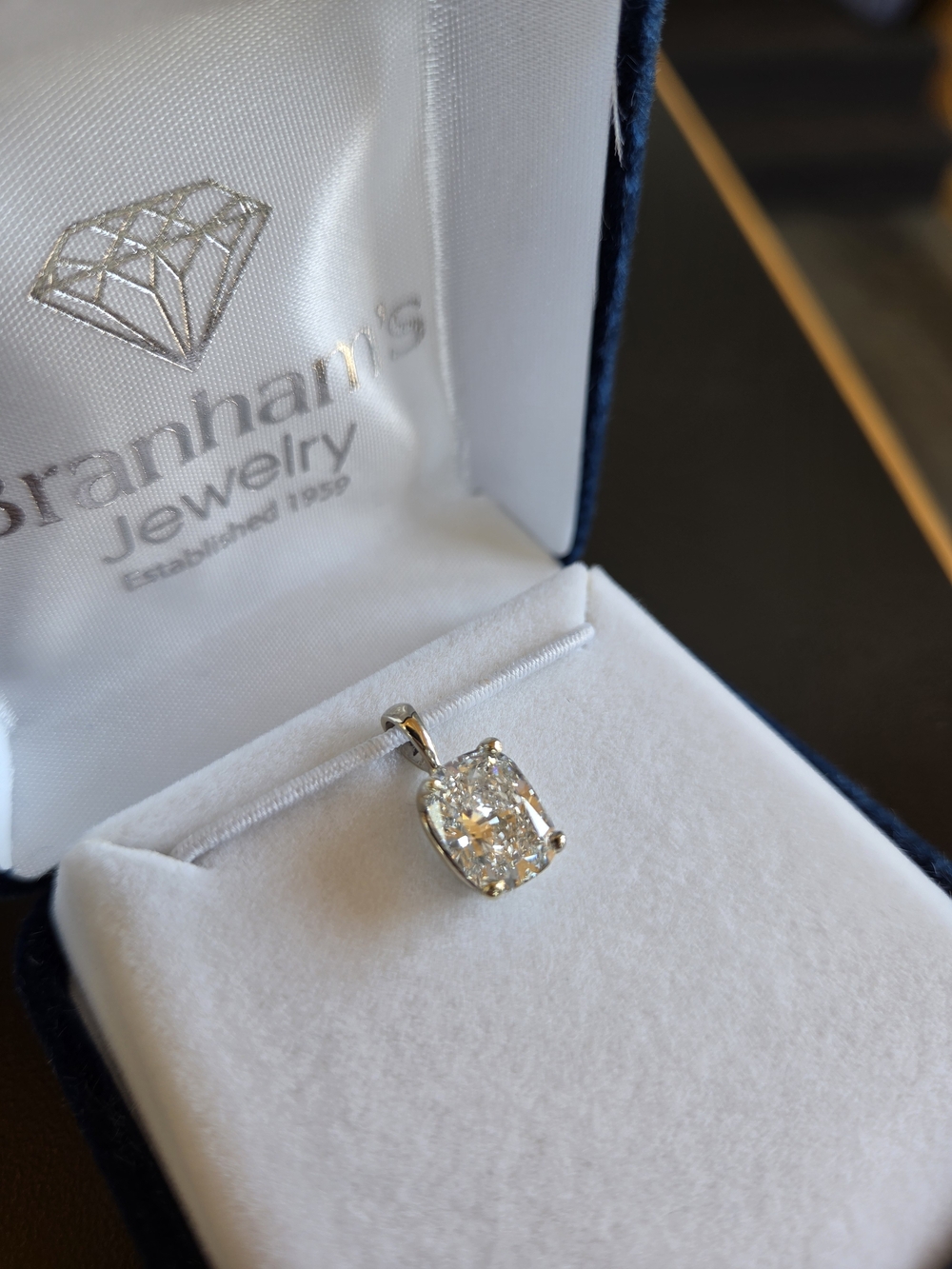 New 2.8 Carat Cushion Cut 14k White Gold Diamond Pendant